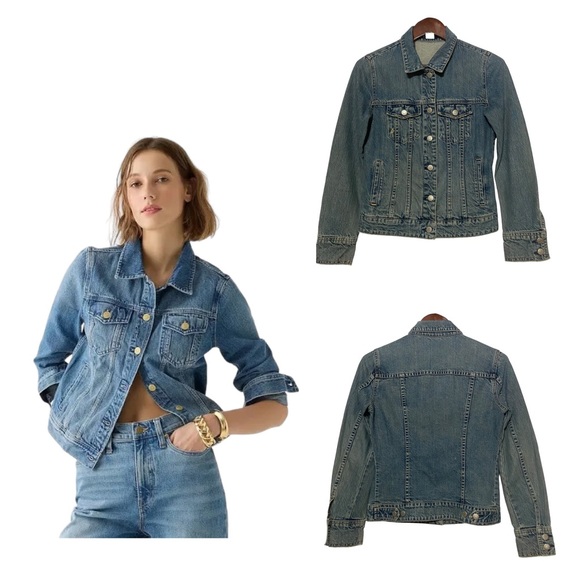 J Crew Vintage Washed Denim Jean Trucker Jacket - Picture 1 of 16